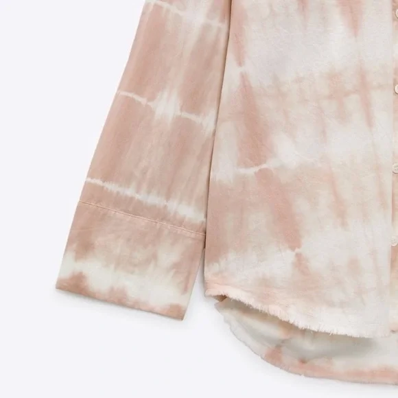 NWT - Zara Pink and White Tie Dye Button Front Long Sleeve Woven Top size XS - Picture 5 of 5